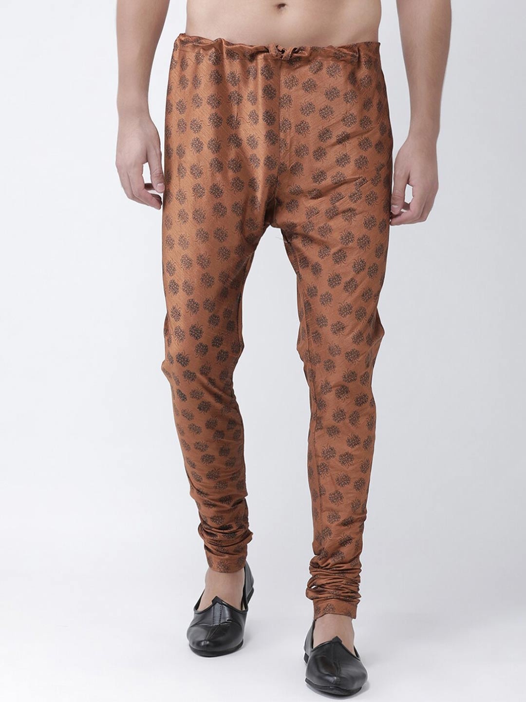 

DEYANN Men Ethnic Motifs Printed Dupion Silk Straight-Fit Churidar, Copper