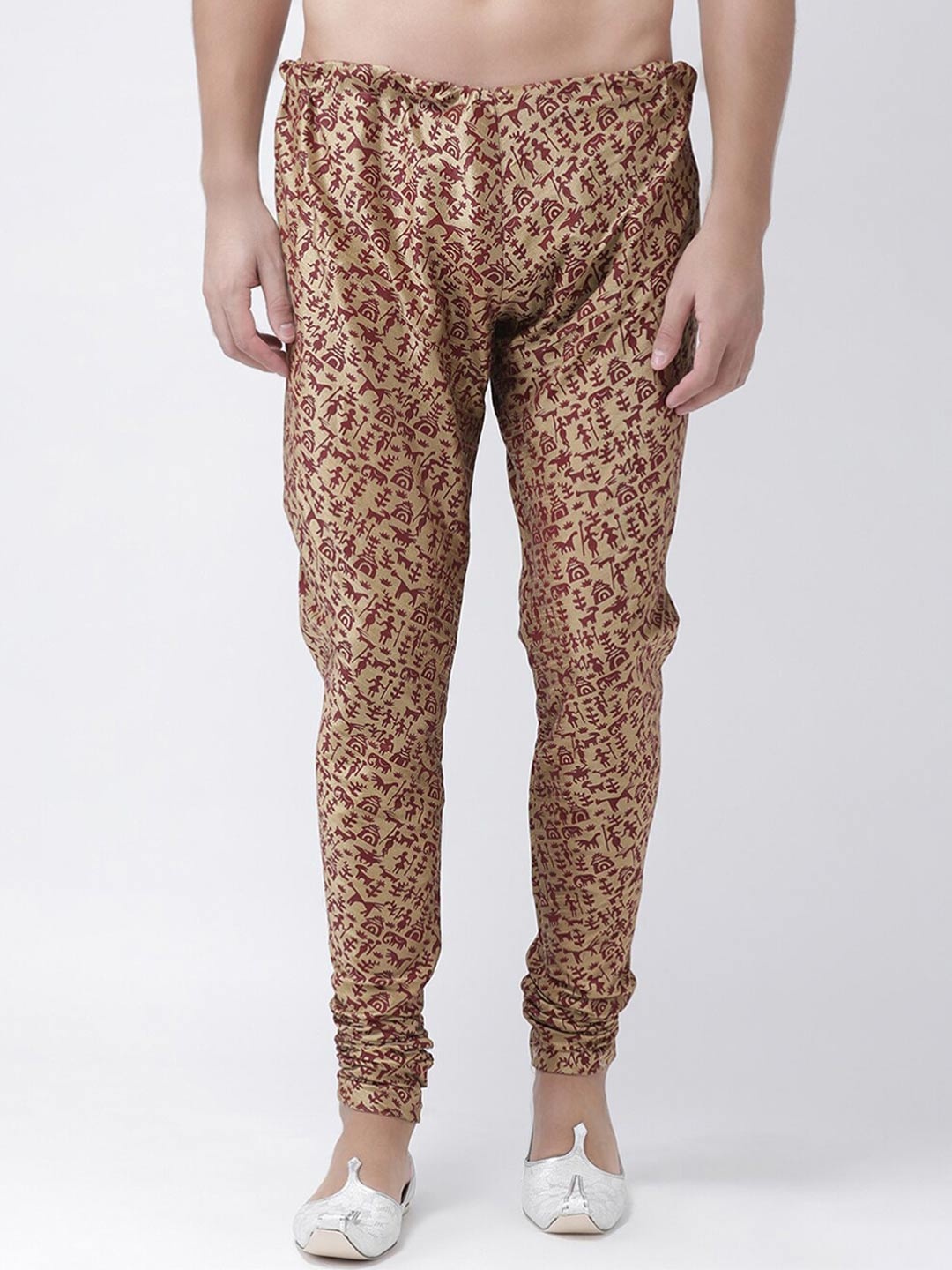 

DEYANN Men Tribal Printed Dupion Silk Straight Fit Churidar, Brown