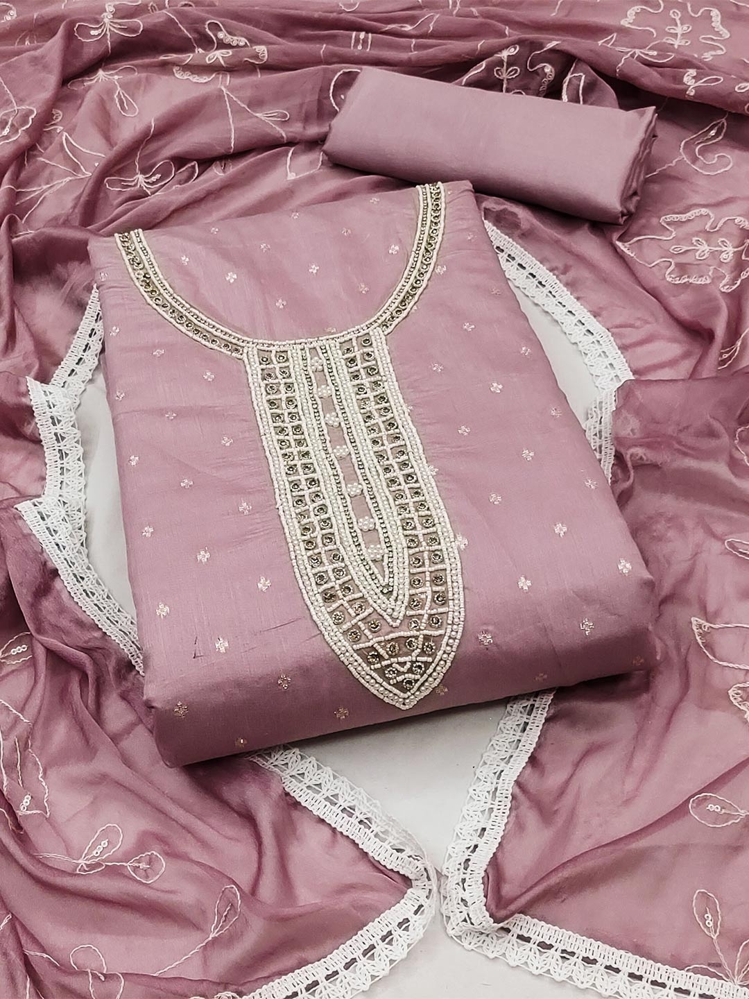 

KALINI Geometric Woven Design Unstitched Dress Material, Pink