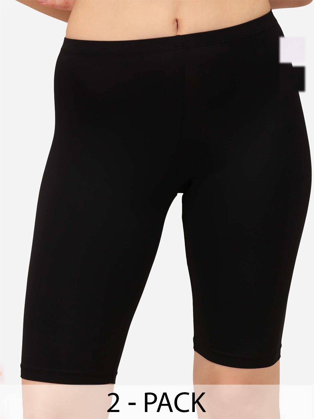 

Soie Women Pack Of 2 Skinny Fit Mid-Rise Cycling Sports Shorts, Black