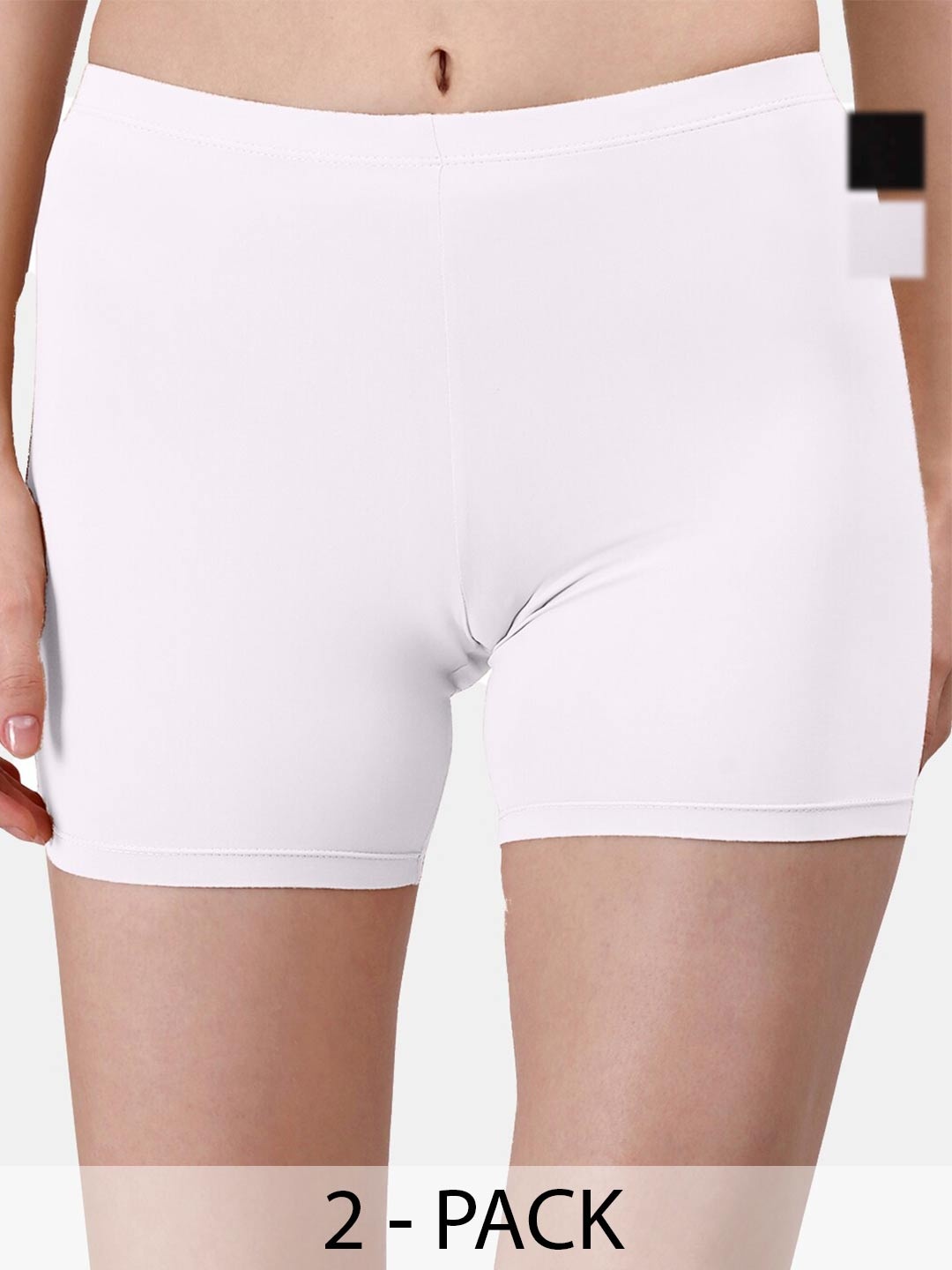 

Soie Women Pack Of 2 Skinny Fit Mid-Rise Cycling Sports Shorts, Black