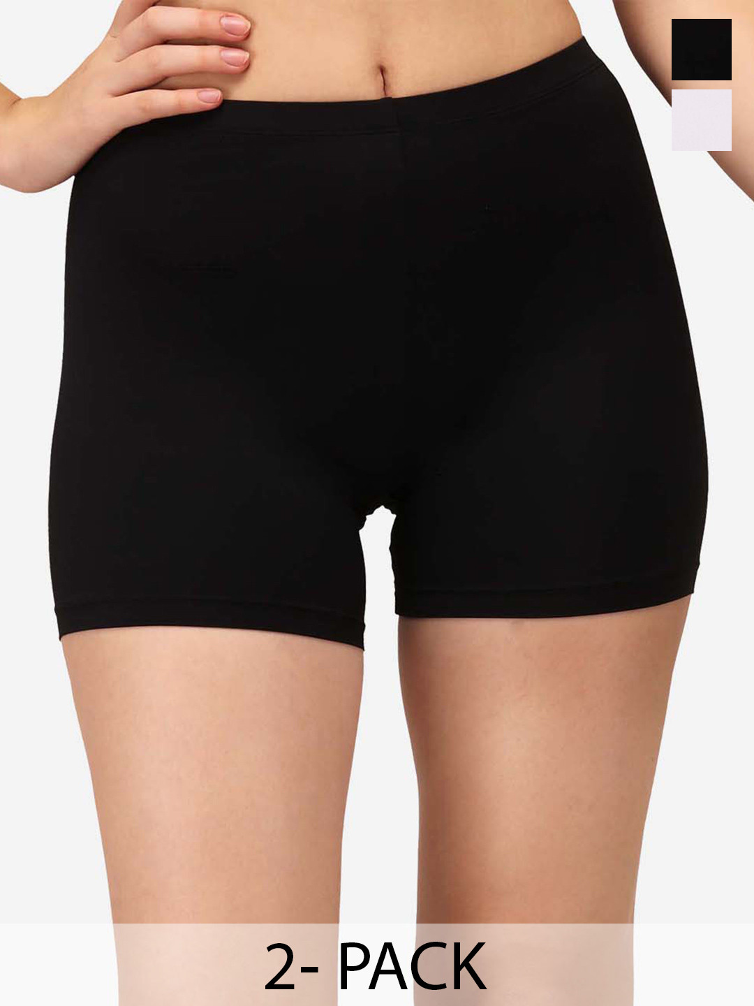 

Soie Women Pack Of 2 Skinny Fit Mid-Rise Cycling Sports Shorts, Black
