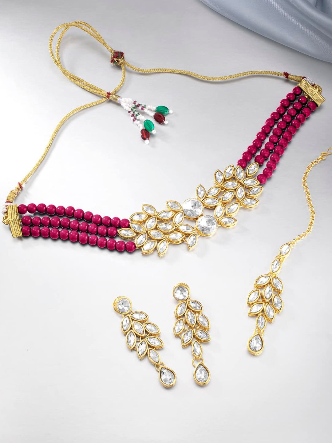 

I Jewels Gold Plated & Kundan Studded Jewellery Set, Pink