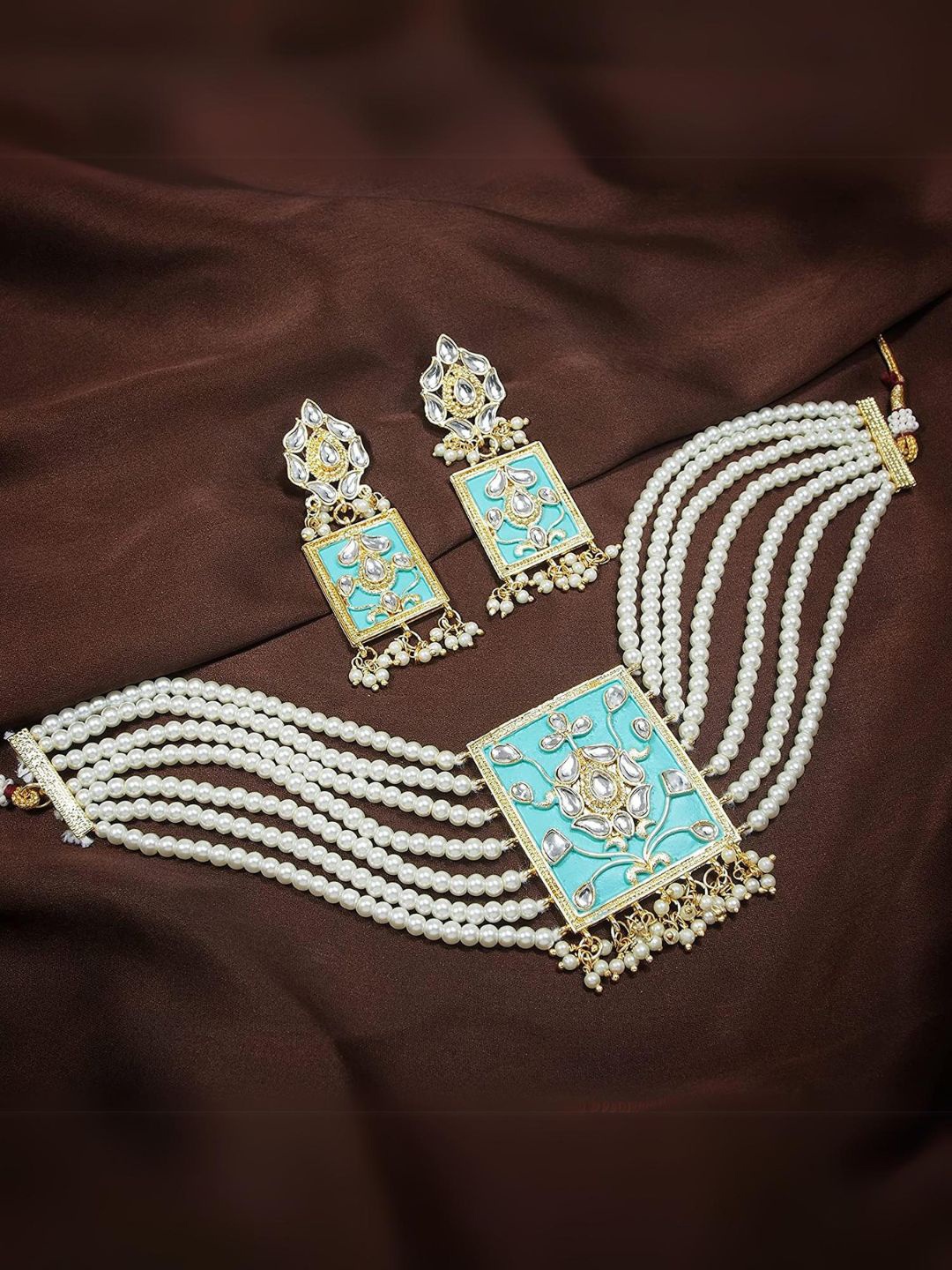 

I Jewels Gold-Plated Kundan Stone Studded Jewellery Set