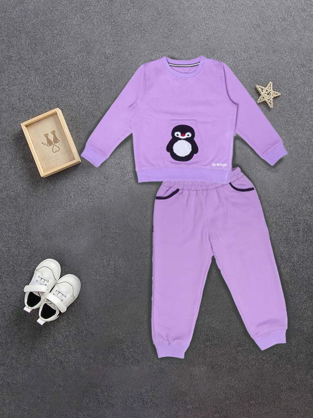 

BAESD Kids Printed Round Neck Sweatshirt with Trousers, Purple