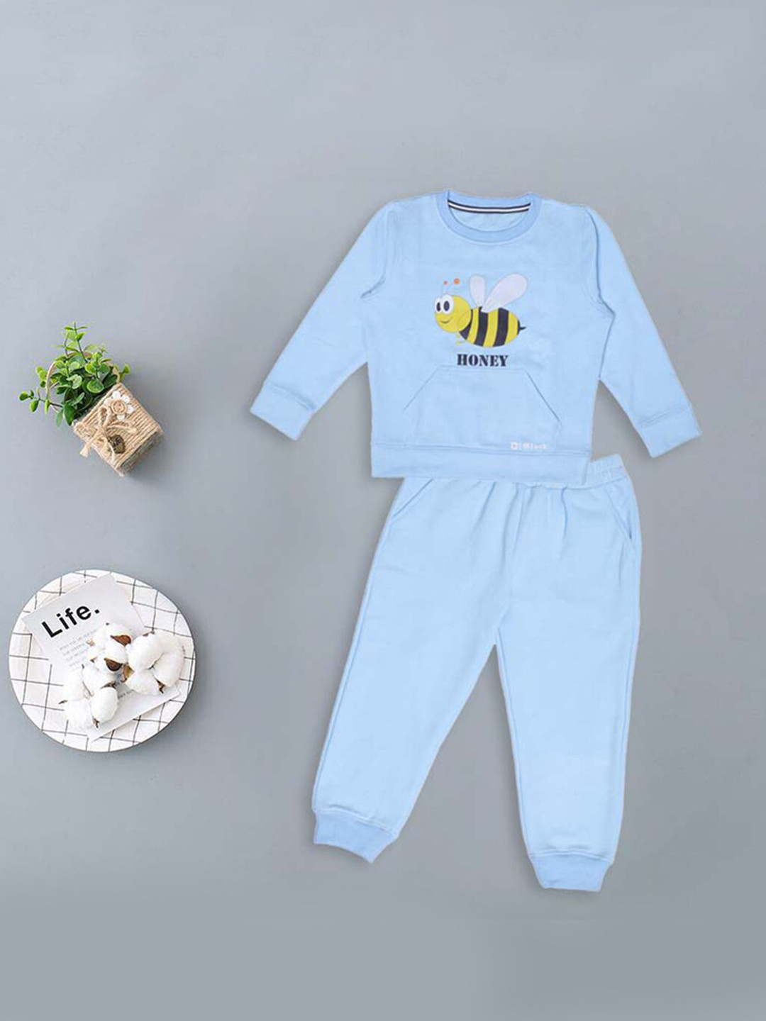 

BAESD Kids Printed Round Neck Sweatshirt with Trousers, Turquoise blue