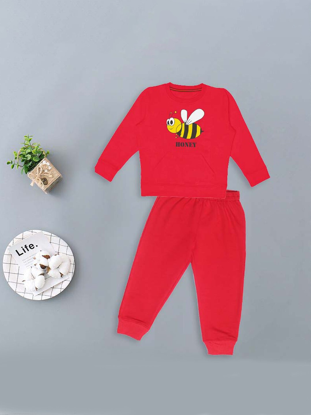 

BAESD Kids Printed T-shirt with Trousers, Red