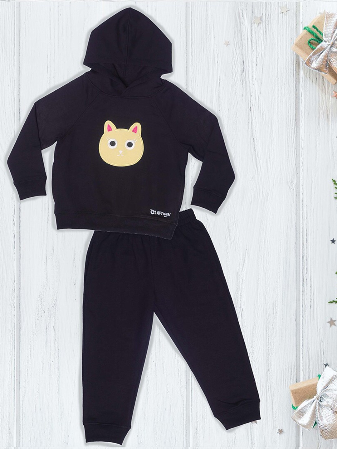 

BAESD Kids Cat Printed Hooded Pullover With Joggers, Navy blue
