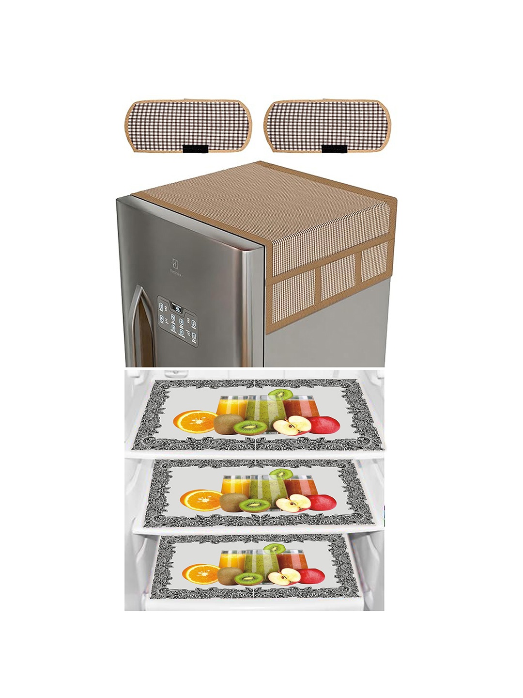 

Dakshya Industries Brown & Green 6-Pcs Printed Fridge Top Cover Handle Covers & Mats