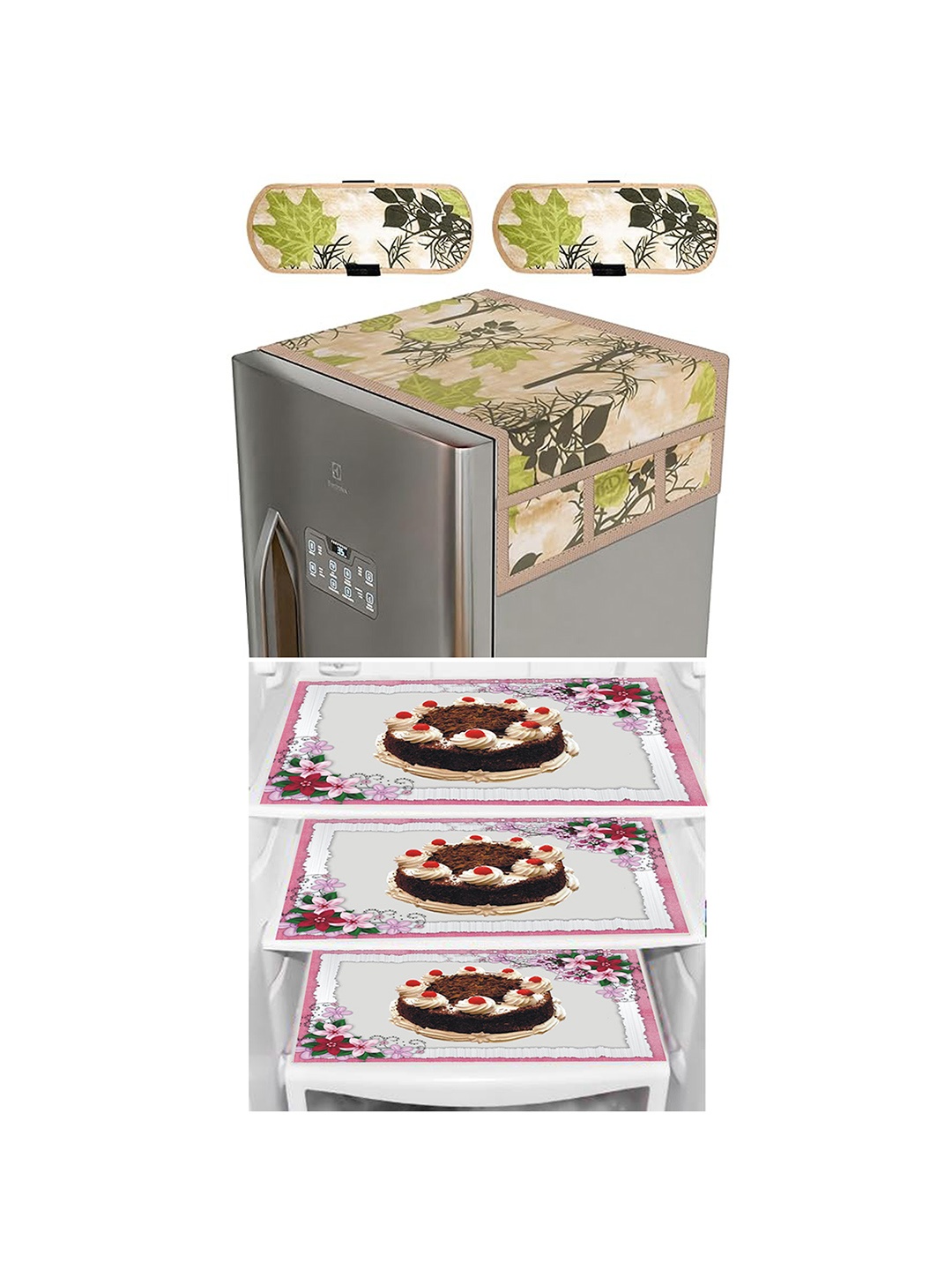 

Dakshya Industries Brown & Green 6-Pcs Printed Fridge Top Cover