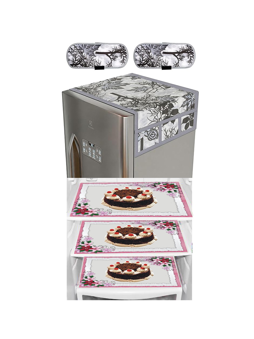 

Dakshya Industries Black & Brown 6-Pcs Printed Fridge Top Cover, Handle Covers & Mats