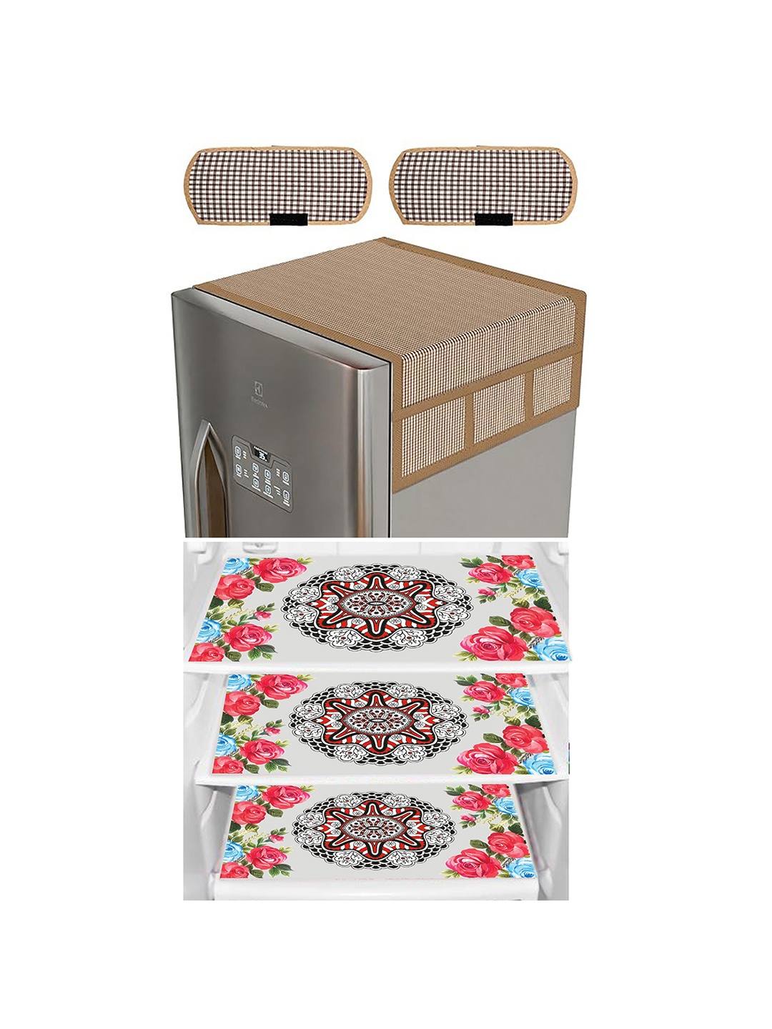 

Dakshya Industries Pink & Brown 6-Pcs Printed Fridge Top Cover Handle Covers & Mats