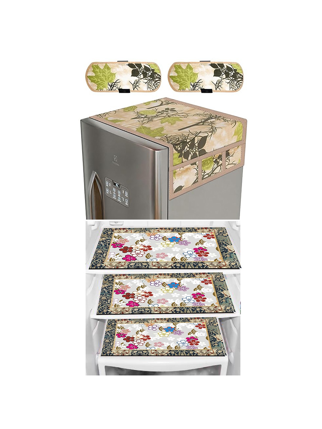 

Dakshya Industries Green & Brown 6-Pcs Printed Fridge Top Cover Handle Covers & Mats