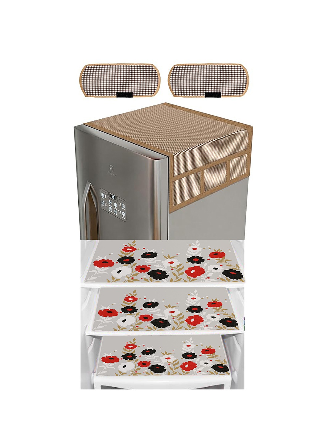 

Dakshya Industries Brown & Red 6-Pcs Printed Fridge Top Cover Handle Covers & Mats