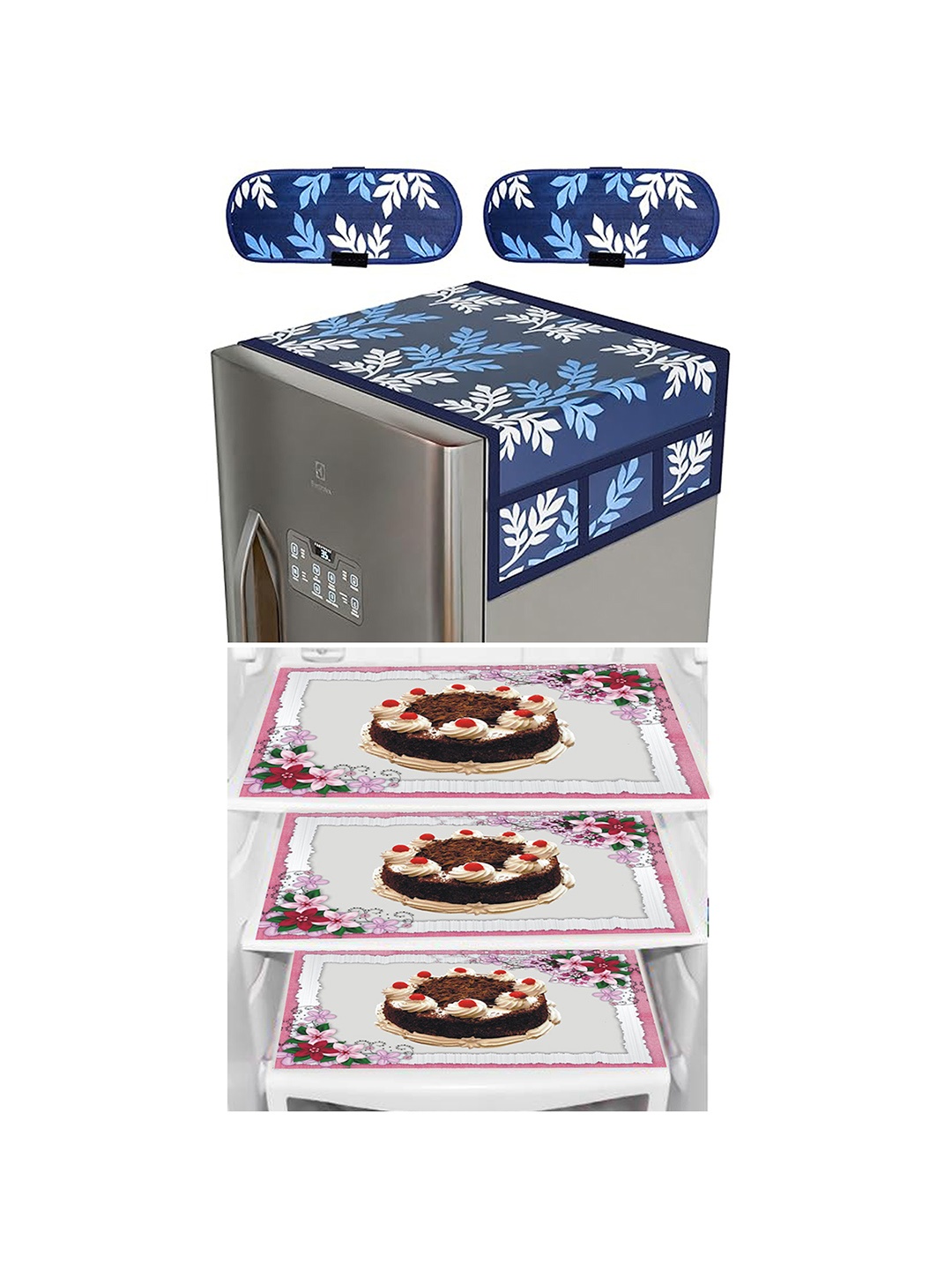

Dakshya Industries Blue & Brown 6-Pcs Printed Fridge Top Cover Handle Covers & Mats