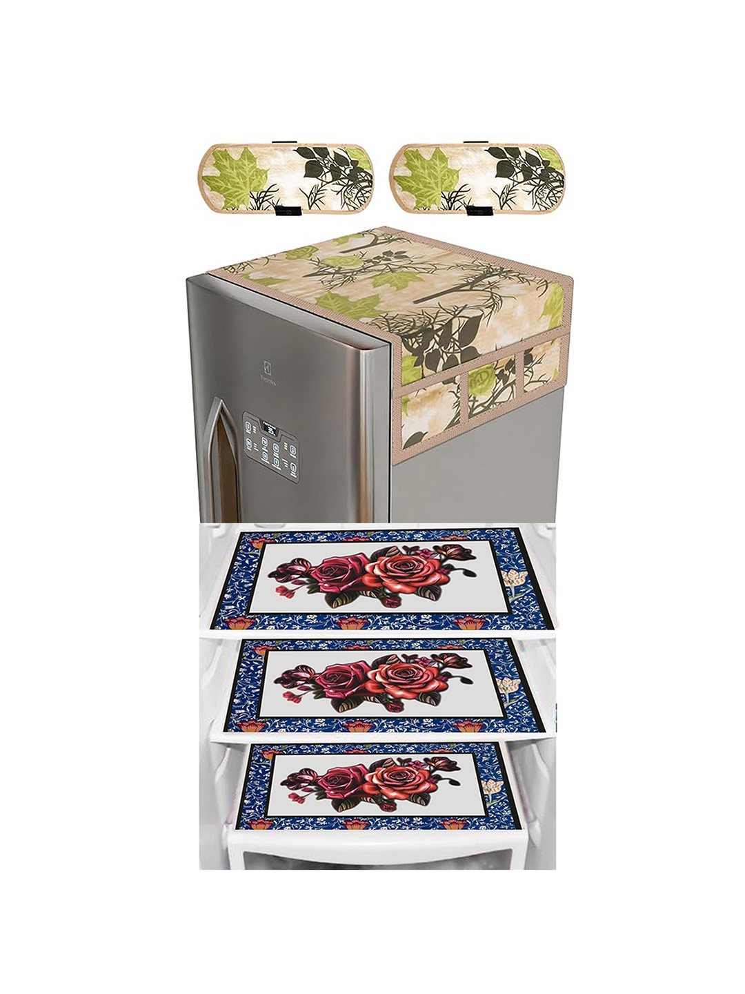 

Dakshya Industries Blue & Green 6-Pcs Printed Fridge Top Cover Handle Covers & Mats