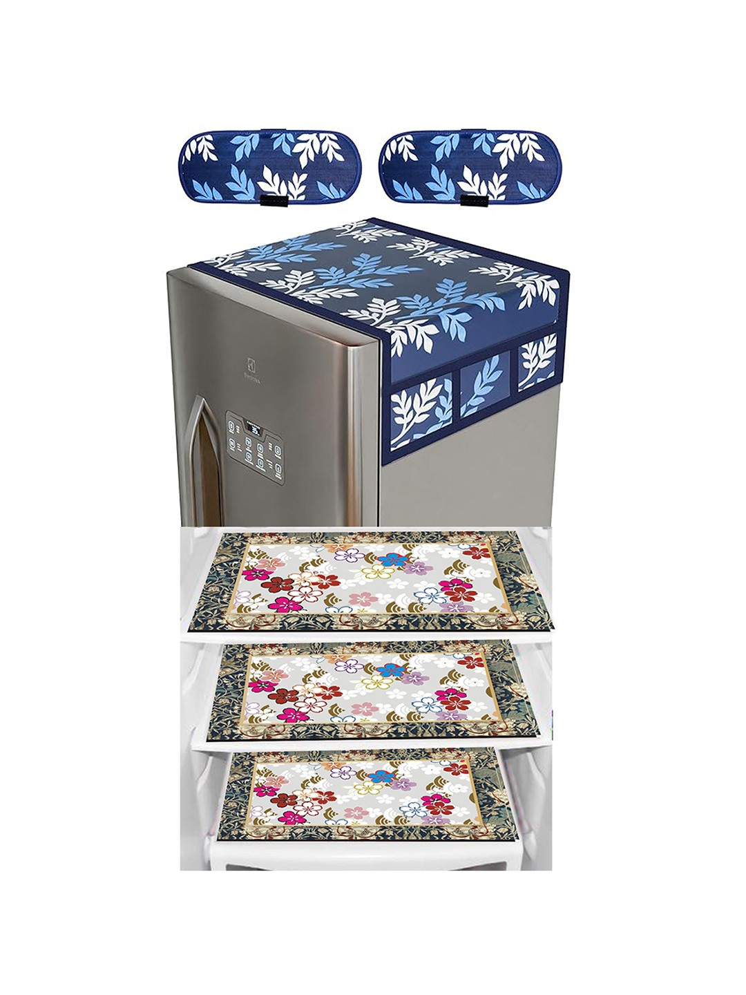 

Dakshya Industries Blue & White 6-Pcs Printed Fridge Top Cover Handle Covers & Mats