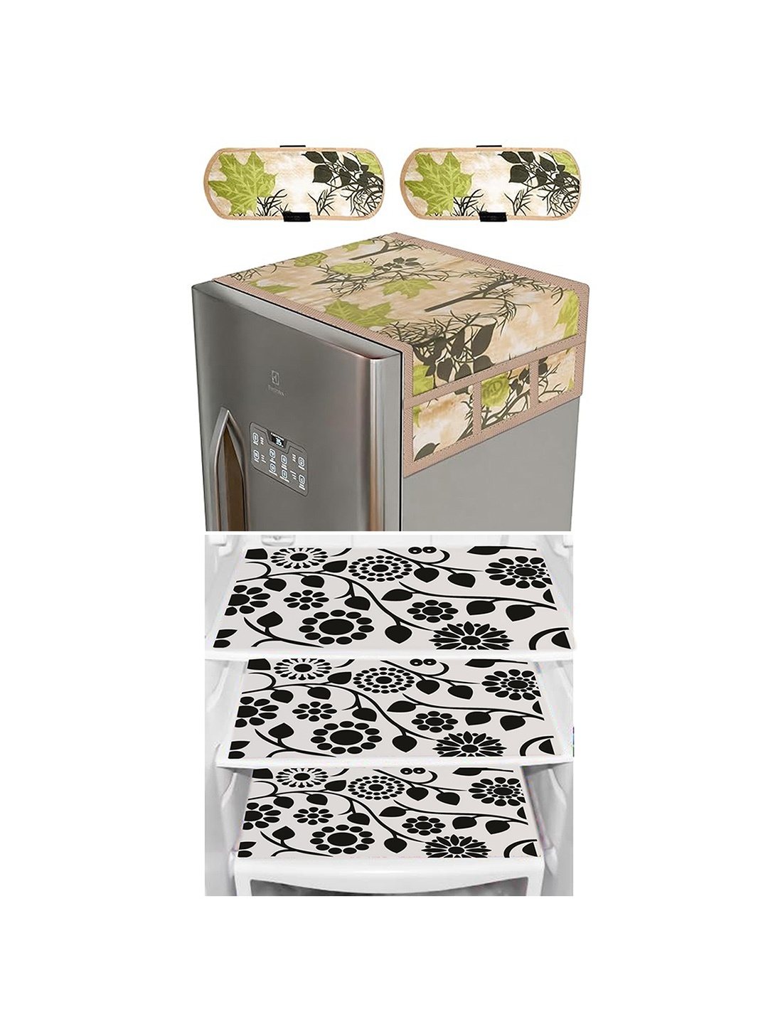 

Dakshya Industries Green & Black 6-Pcs Printed Fridge Top Cover Handle Covers & Mats