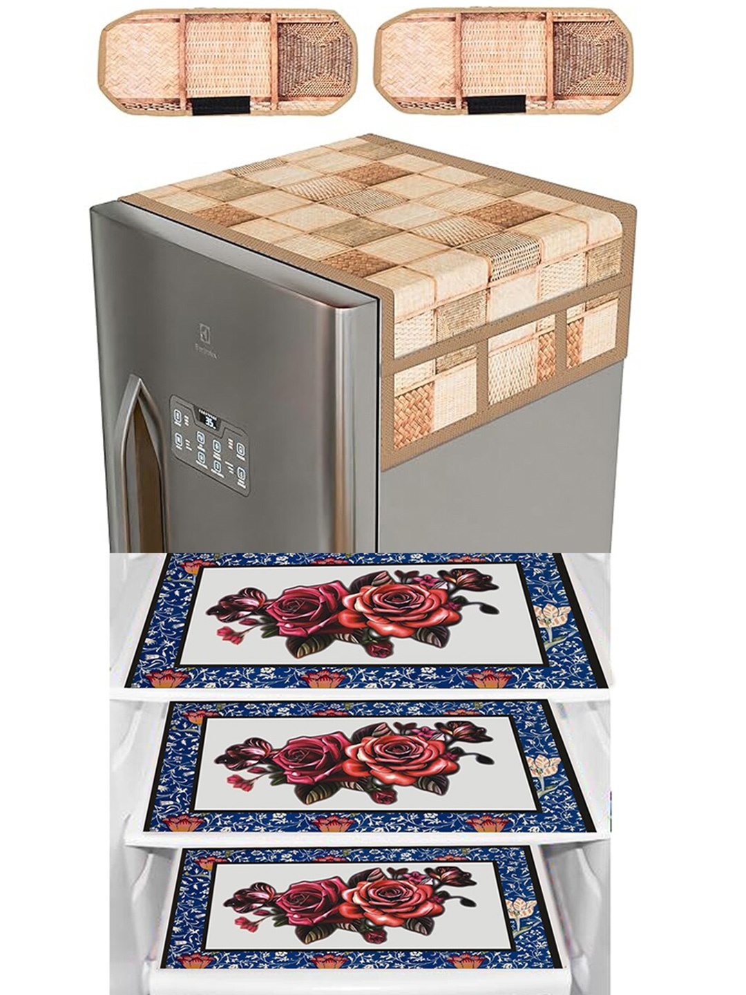

Dakshya Industries Brown & Pink 6-Pcs Printed Fridge Top Cover Handle Covers & Mats