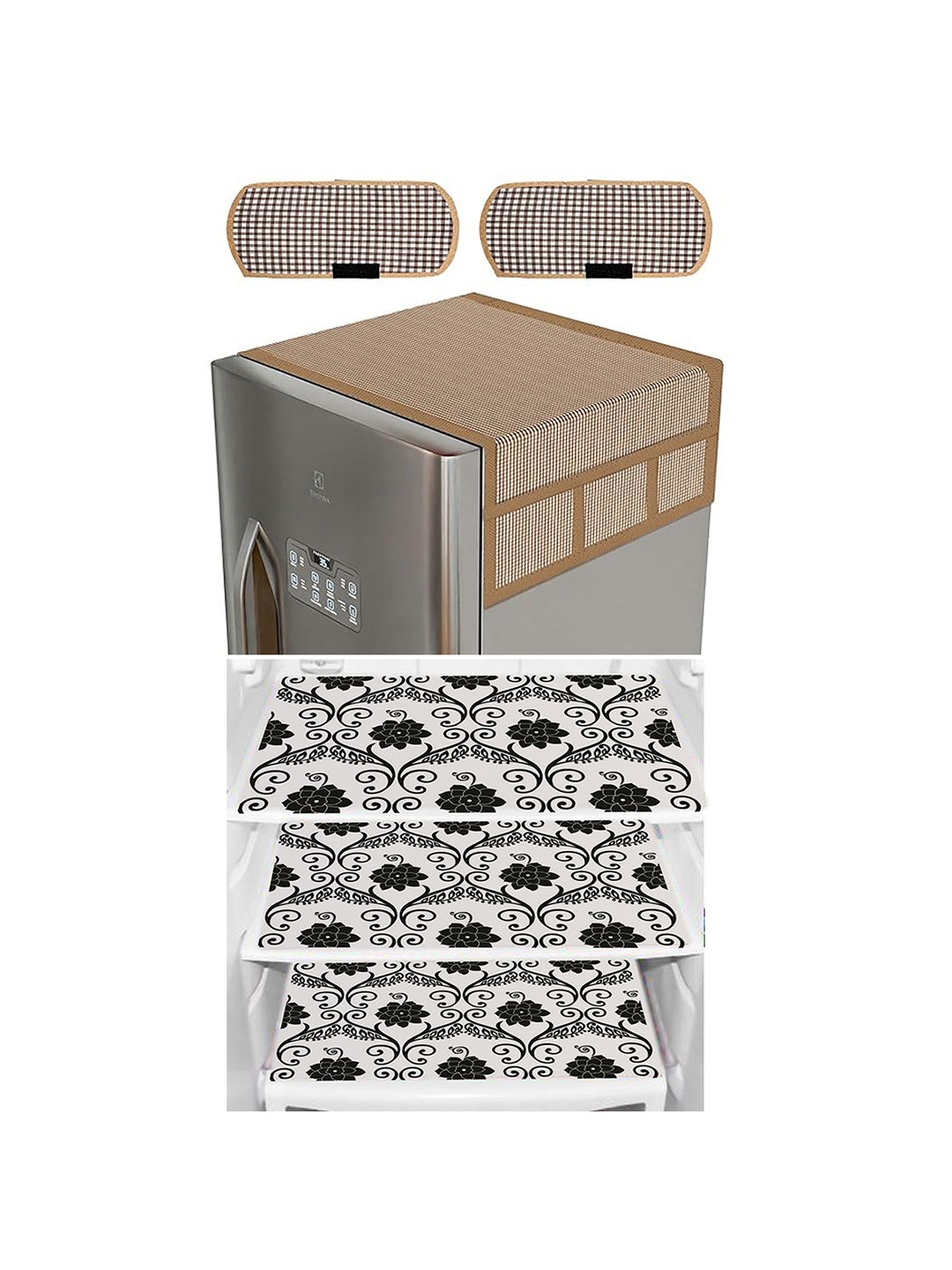 

Dakshya Industries Brown & Black 6-Pcs Printed Fridge Top Cover Handle Covers & Mats