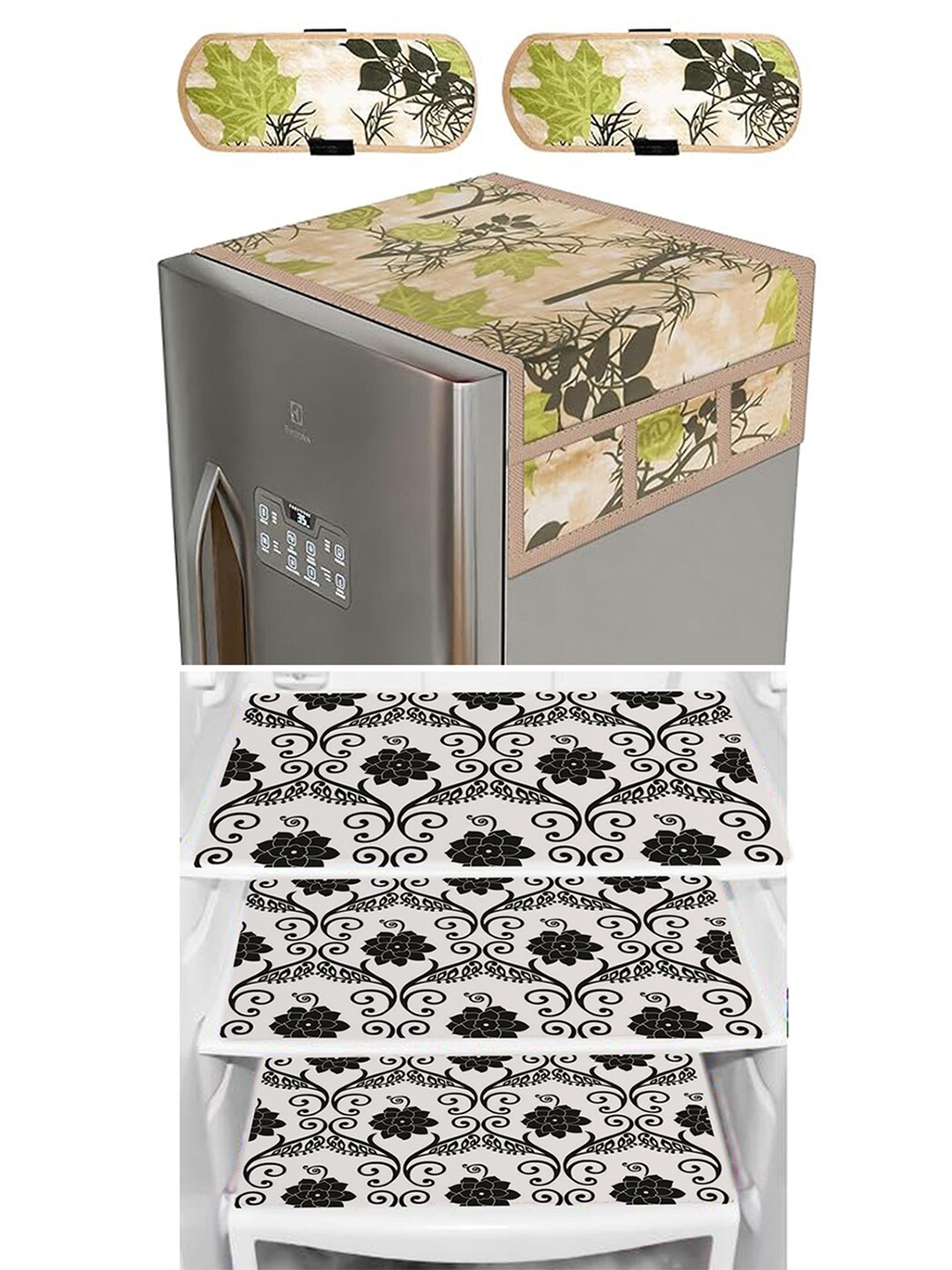 

Dakshya Industries Green & Black 6-Pcs Printed Fridge Top Cover Handle Covers & Mats
