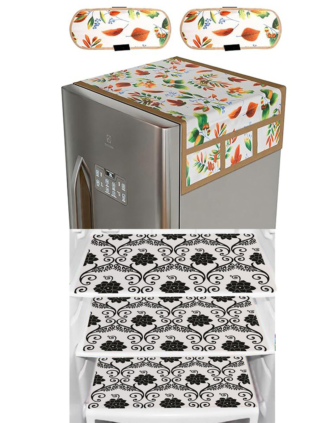 

Dakshya Industries Green & Black 6-Pcs Printed Fridge Top Cover Handle Covers & Mats