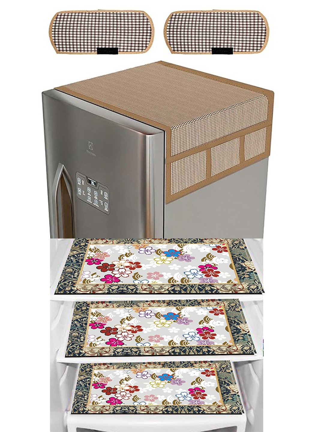 

Dakshya Industries Brown & Blue 6-Pcs Printed Fridge Top Cover Handle Covers & Mats