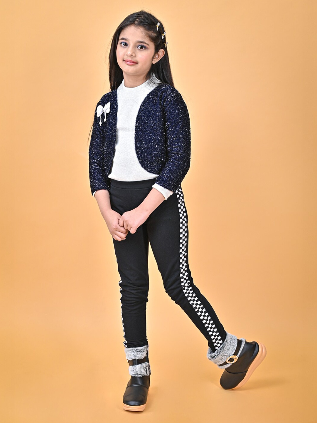 

BAESD Girls Embellished Modal Crop Shrug, Navy blue
