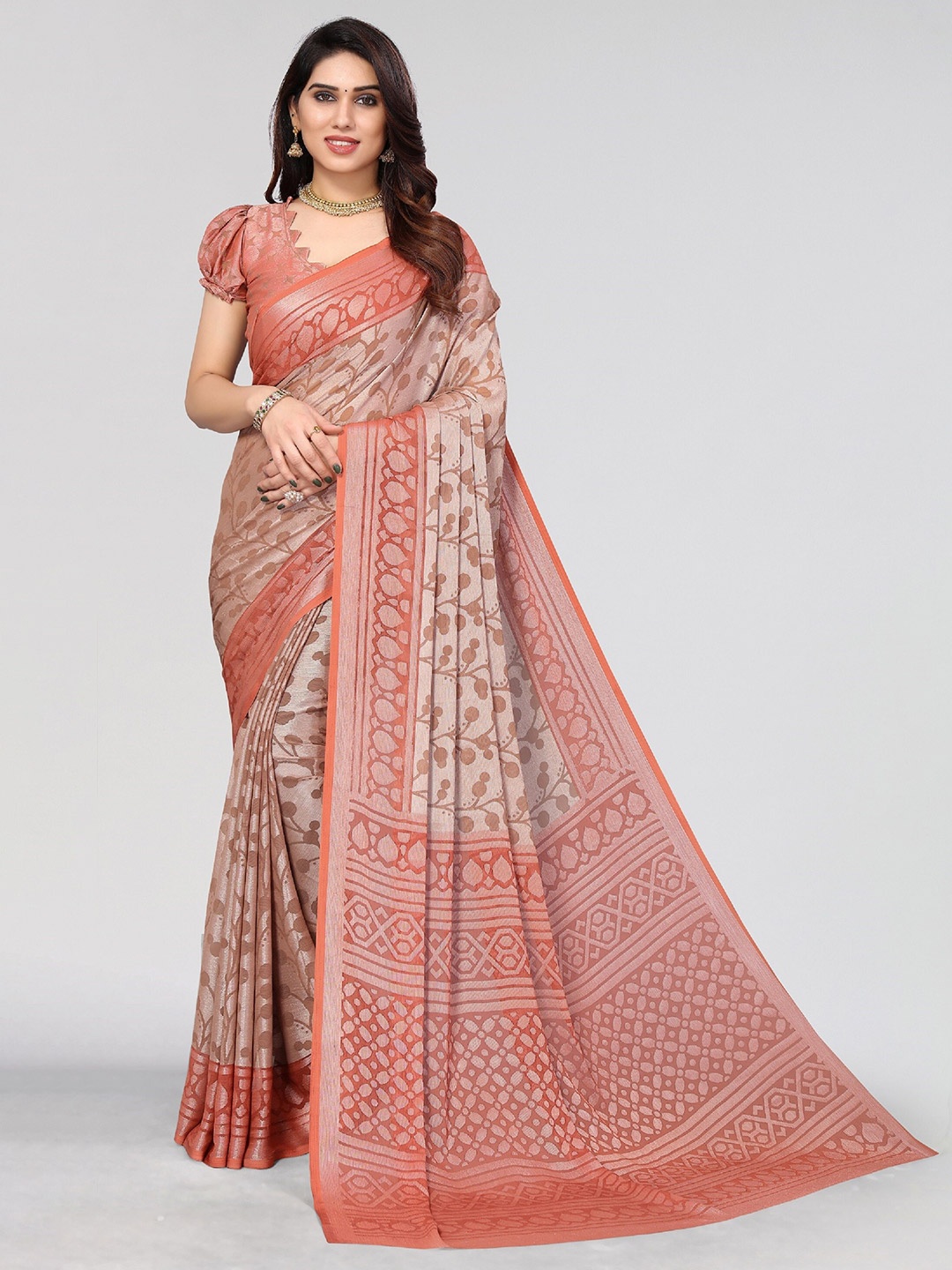

Vivostav Designer Pure Chiffon Saree, Brown