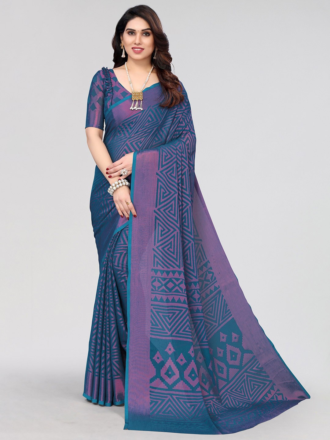 

Vivostav Designer Woven Design Pure Chiffon Banarasi Saree, Teal