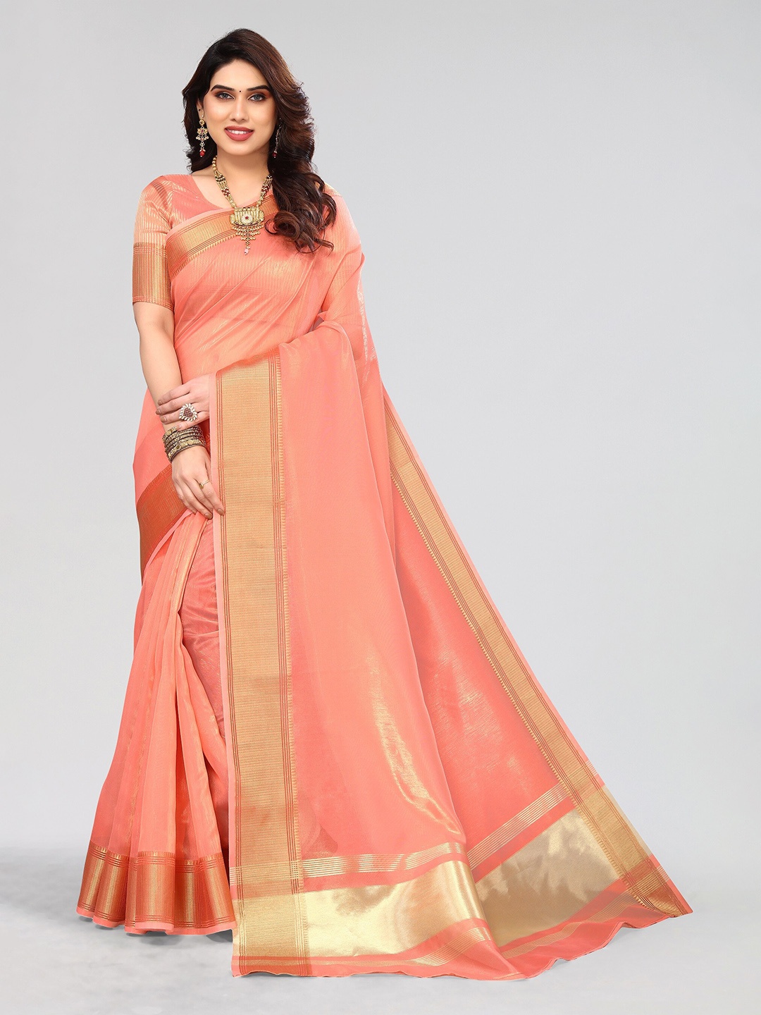 

Vivostav Designer Zari Silk Blend Banarasi Saree, Peach