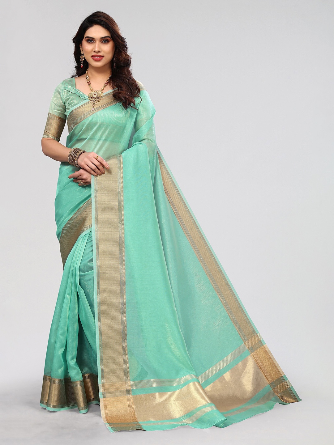 

Vivostav Designer Zari Silk Blend Banarasi Saree, Sea green