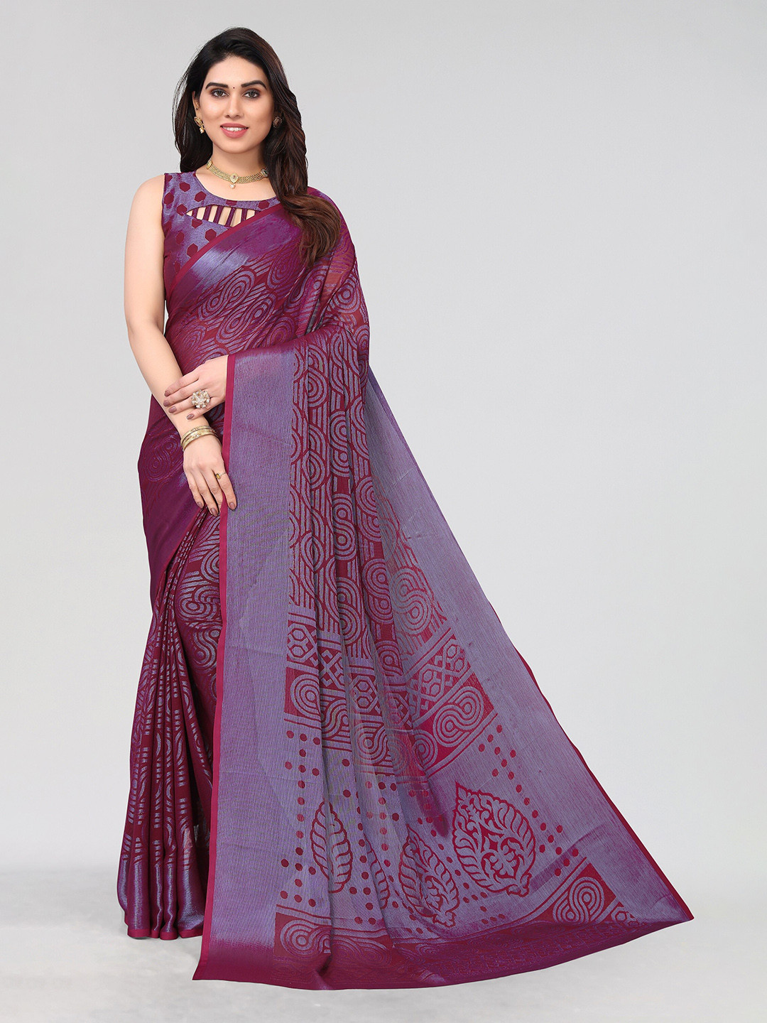 

Vivostav Designer Pure Chiffon Saree, Magenta