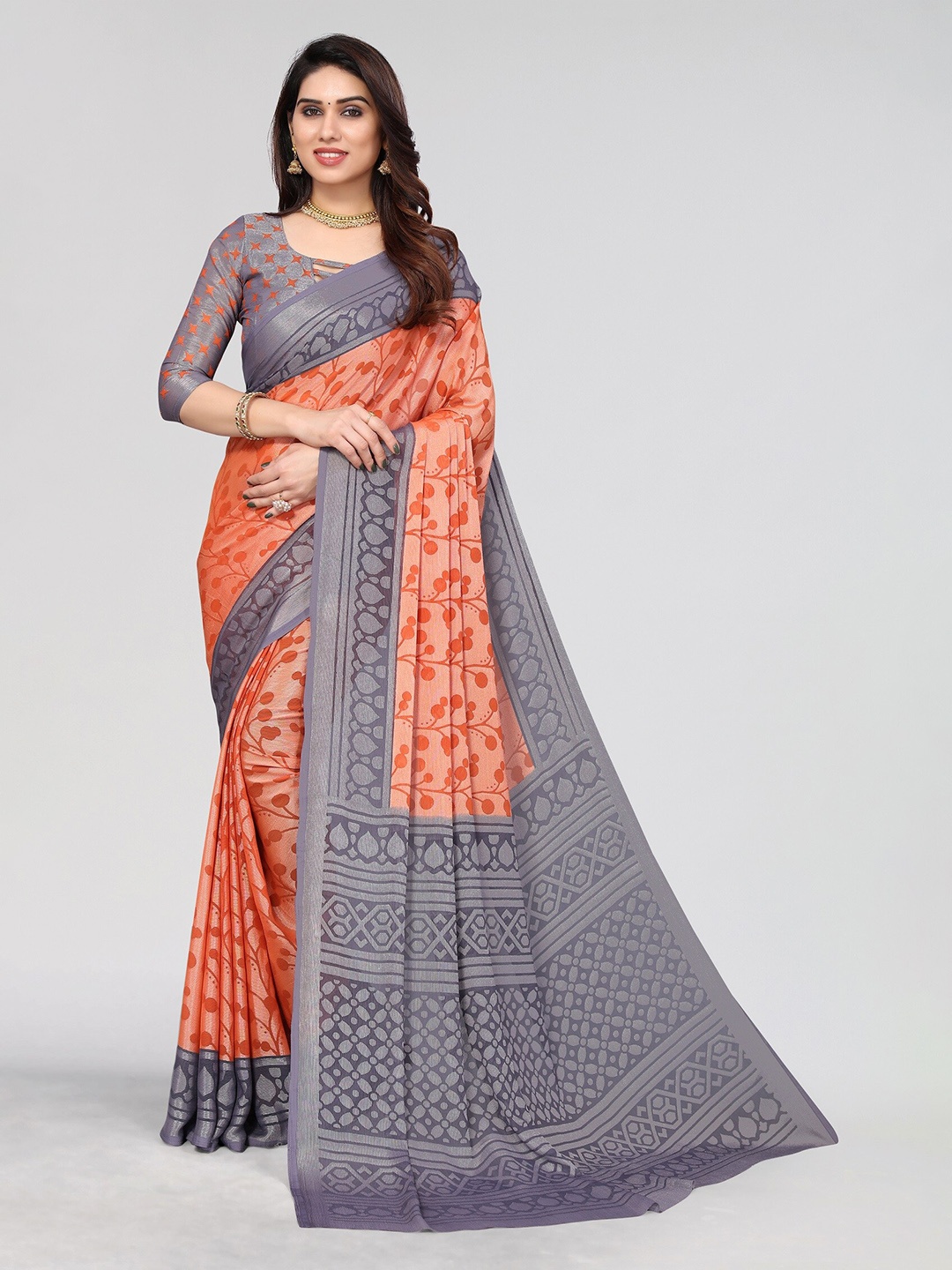 

Vivostav Designer Ethnic Motifs Printed Pure Chiffon Saree, Orange