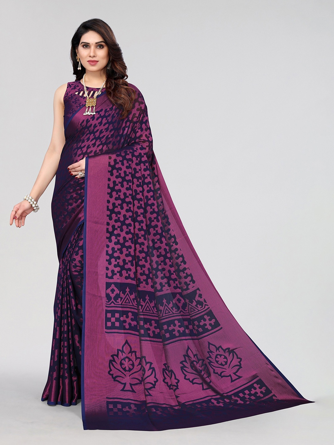 

Vivostav Designer Woven Design Pure Chiffon Banarasi Saree, Navy blue