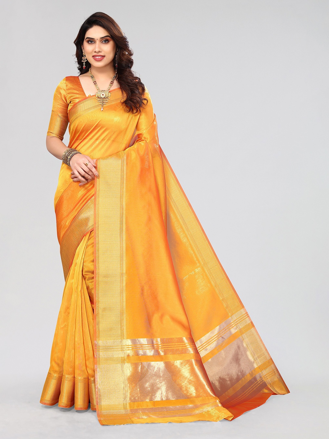

Vivostav Designer Silk Blend Banarasi Saree, Mustard