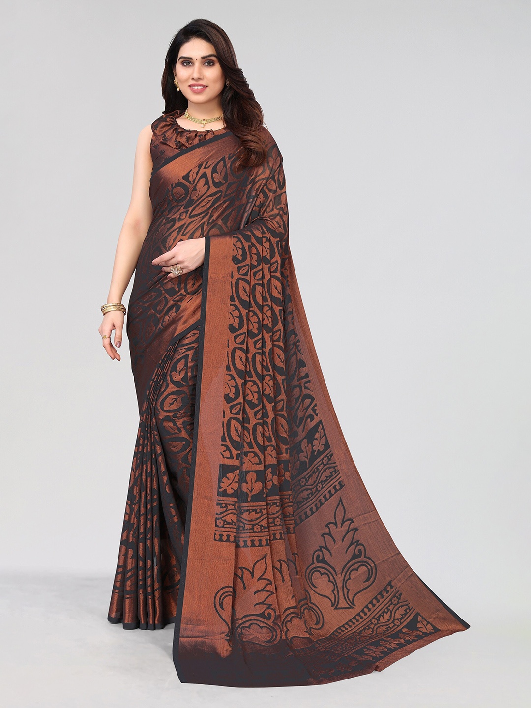 

Vivostav Designer Floral Printed Saree, Grey