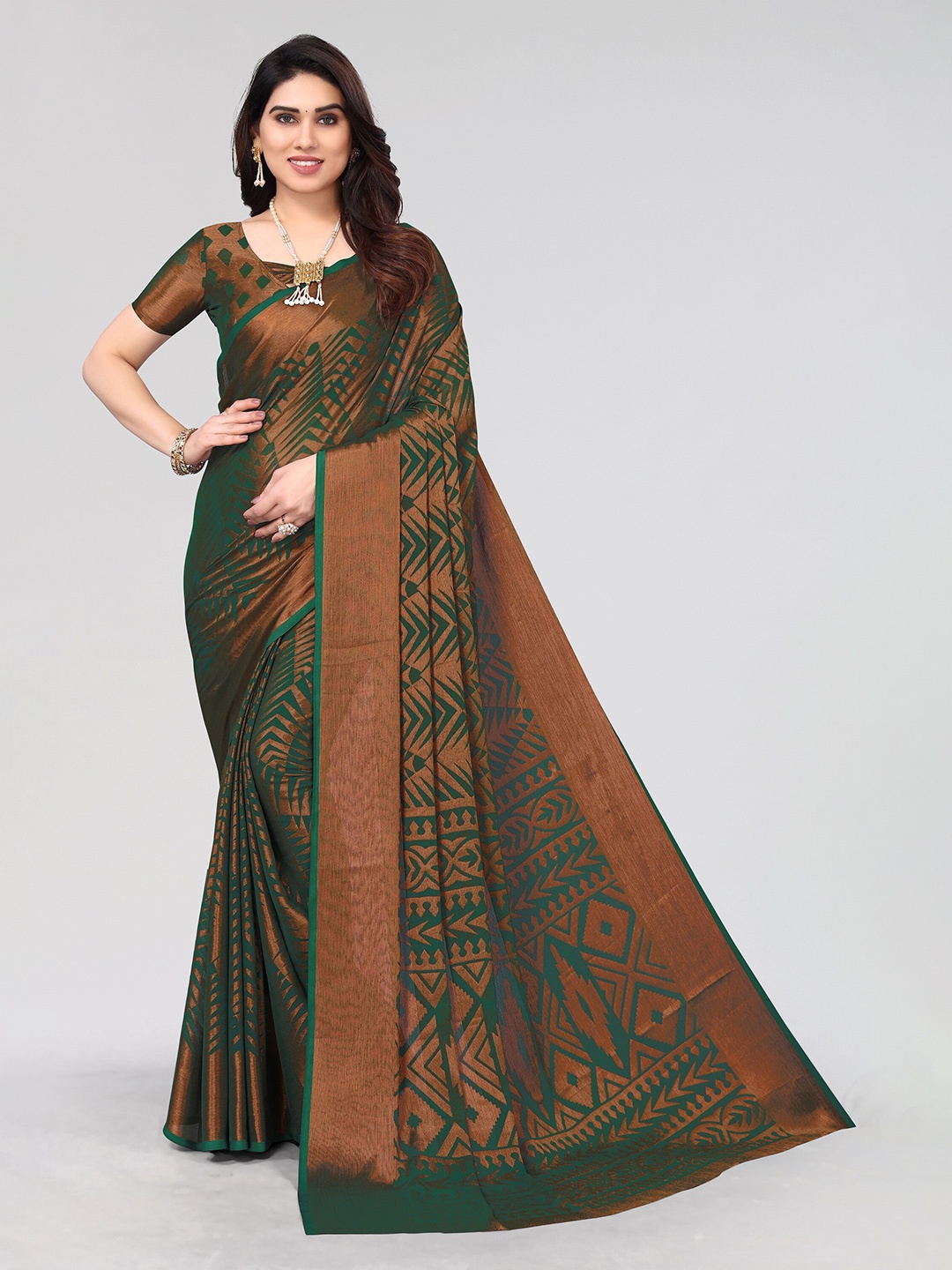 

Vivostav Designer Ethnic Motifs Printed Pure Chiffon Saree, Green