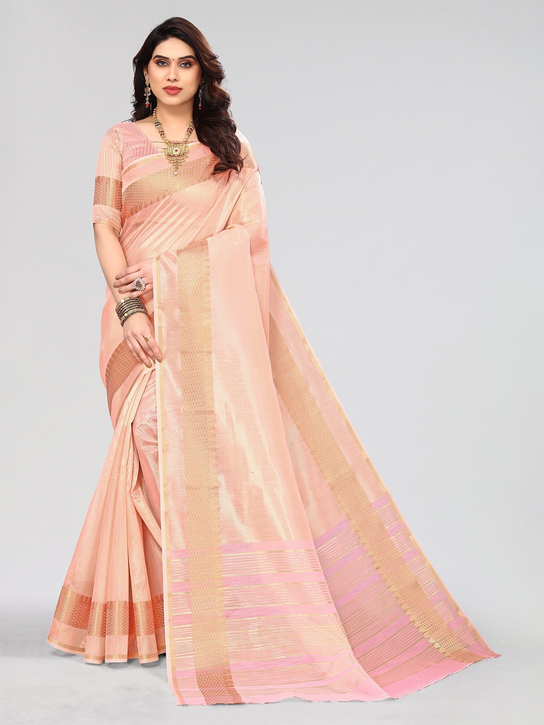 

Vivostav Designer Zari Silk Blend Banarasi Saree, Orange
