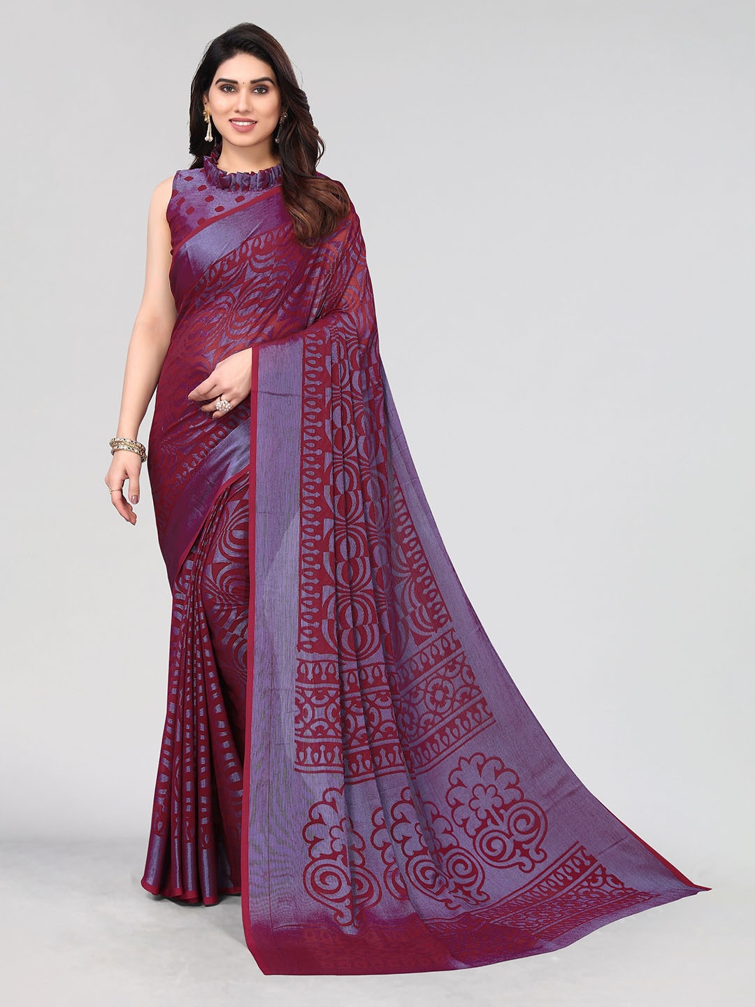 

Vivostav Designer Pure Chiffon Saree, Magenta