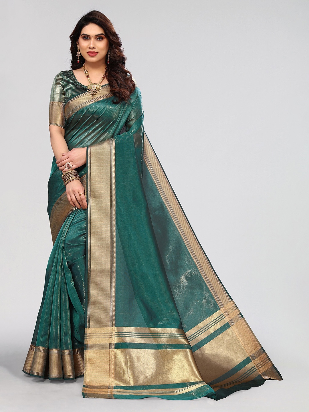 

Vivostav Designer Zari Silk Blend Banarasi Saree, Green