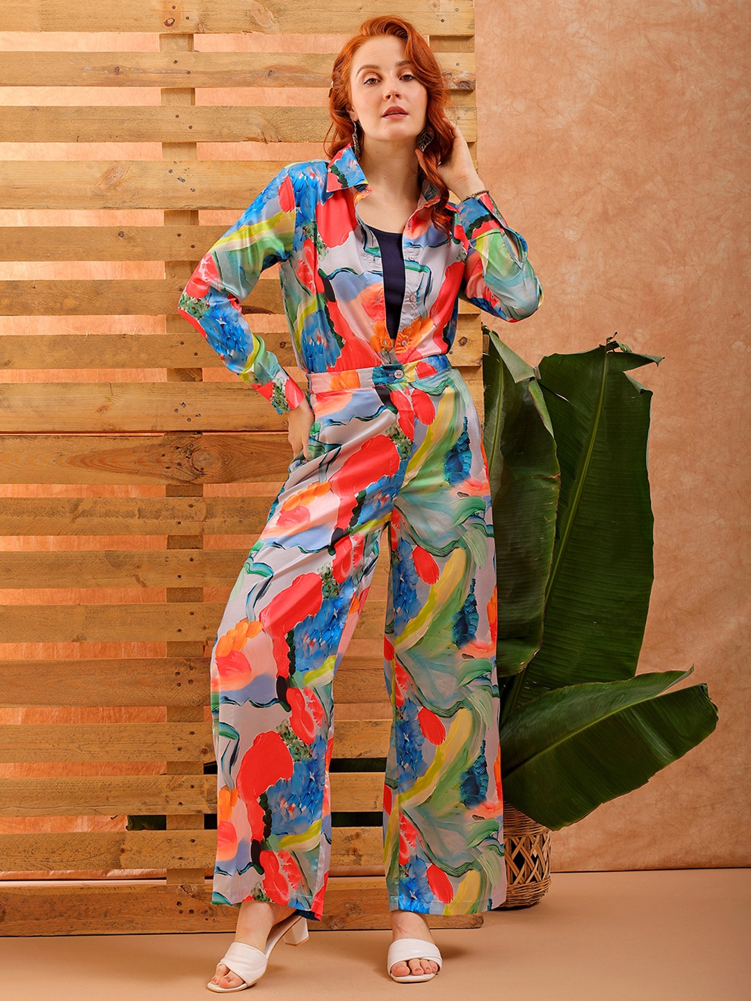 

Freehand by The Indian Garage Co Abstract Printed Shirt & Trousers, Red