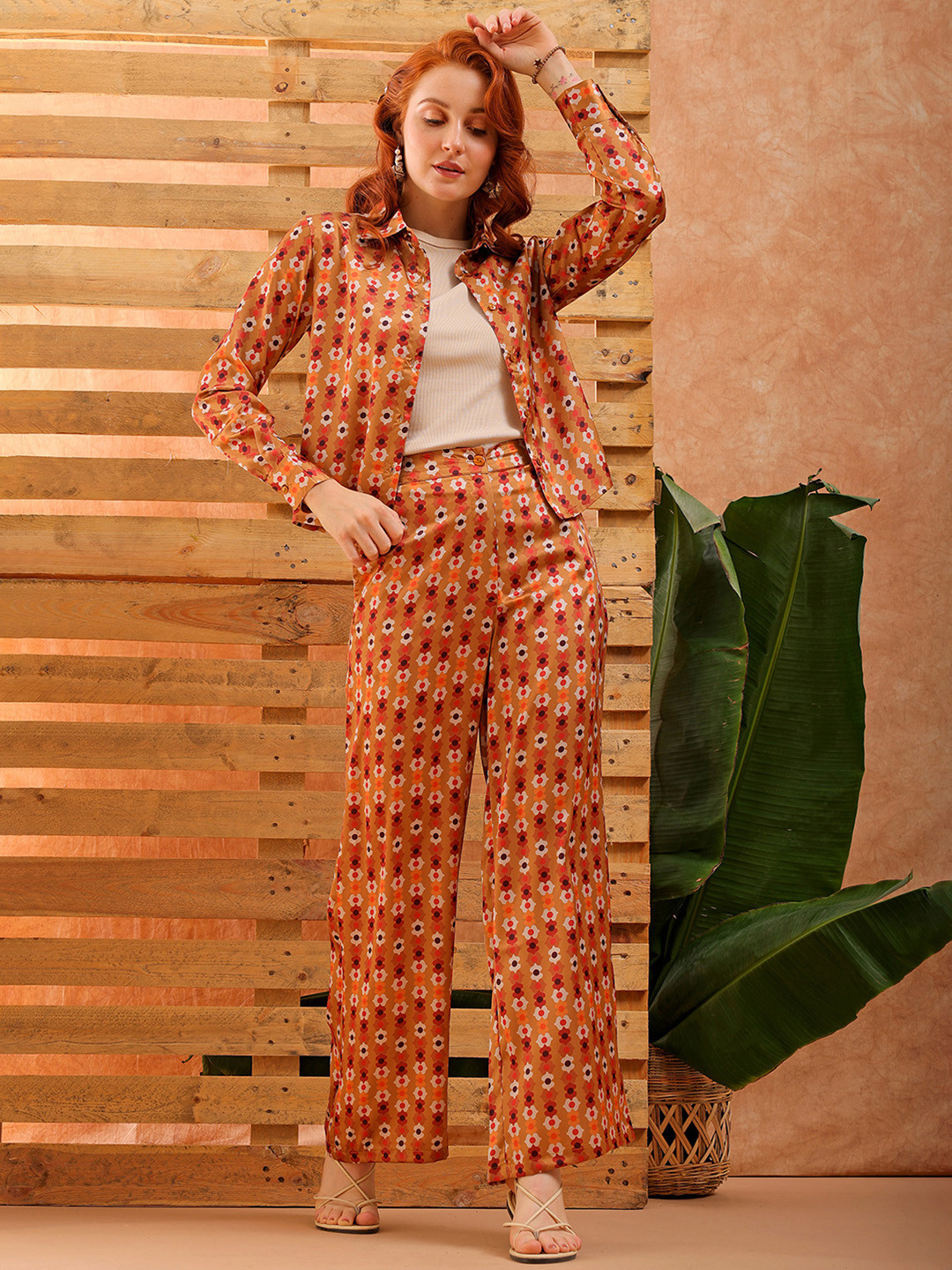 

Freehand by The Indian Garage Co Printed Shirt and Trousers Co-Ords, Mustard