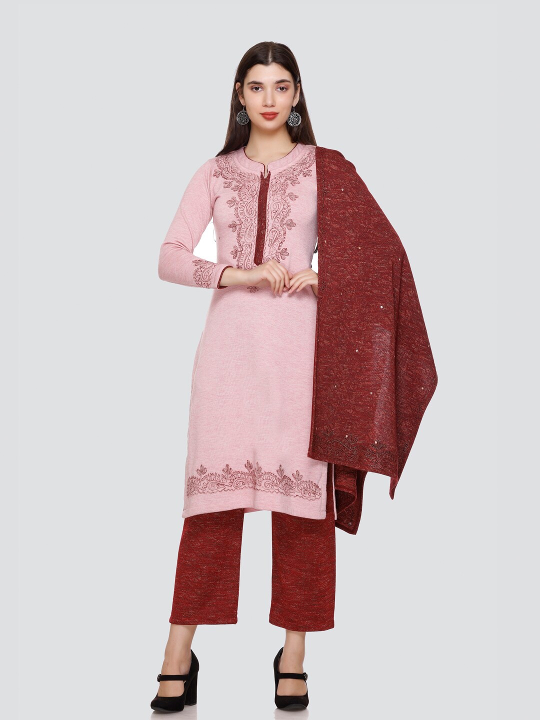 

Elthia Ethnic Motifs Embroidered Regular Kurta with Palazzos & With Dupatta, Pink