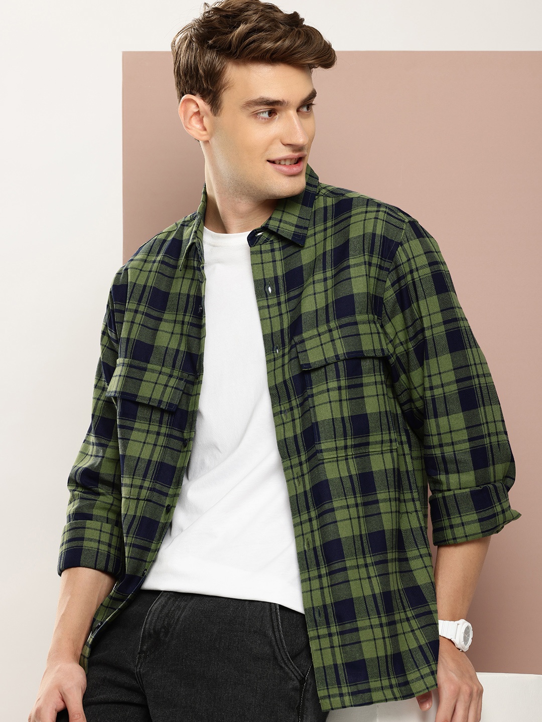 

Harvard Pure Cotton Checked Opaque Casual Shirt, Green