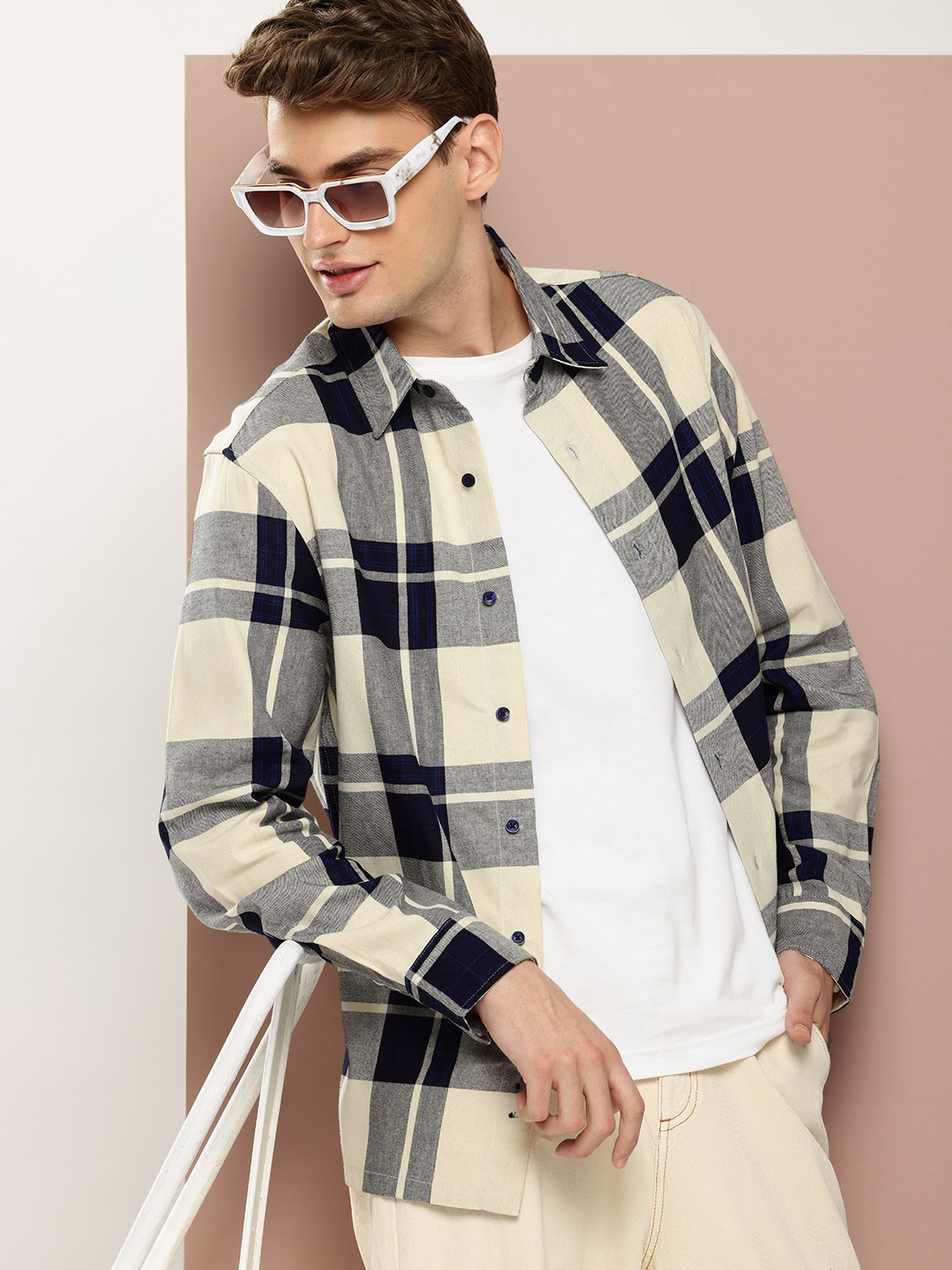 

Harvard Pure Cotton Checked Opaque Casual Shirt, Cream