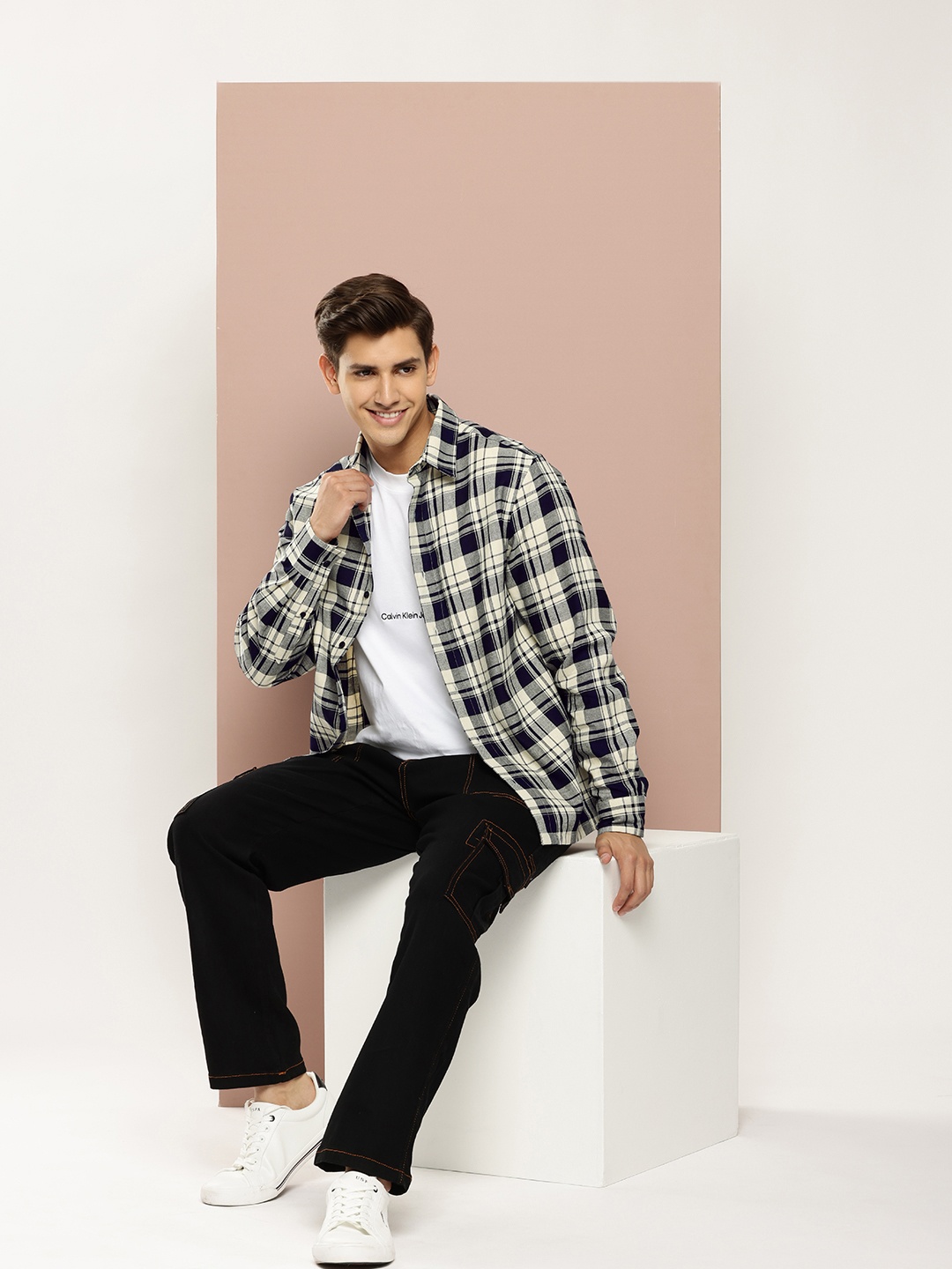 

Harvard Pure Cotton Checked Opaque Casual Shirt, Off white
