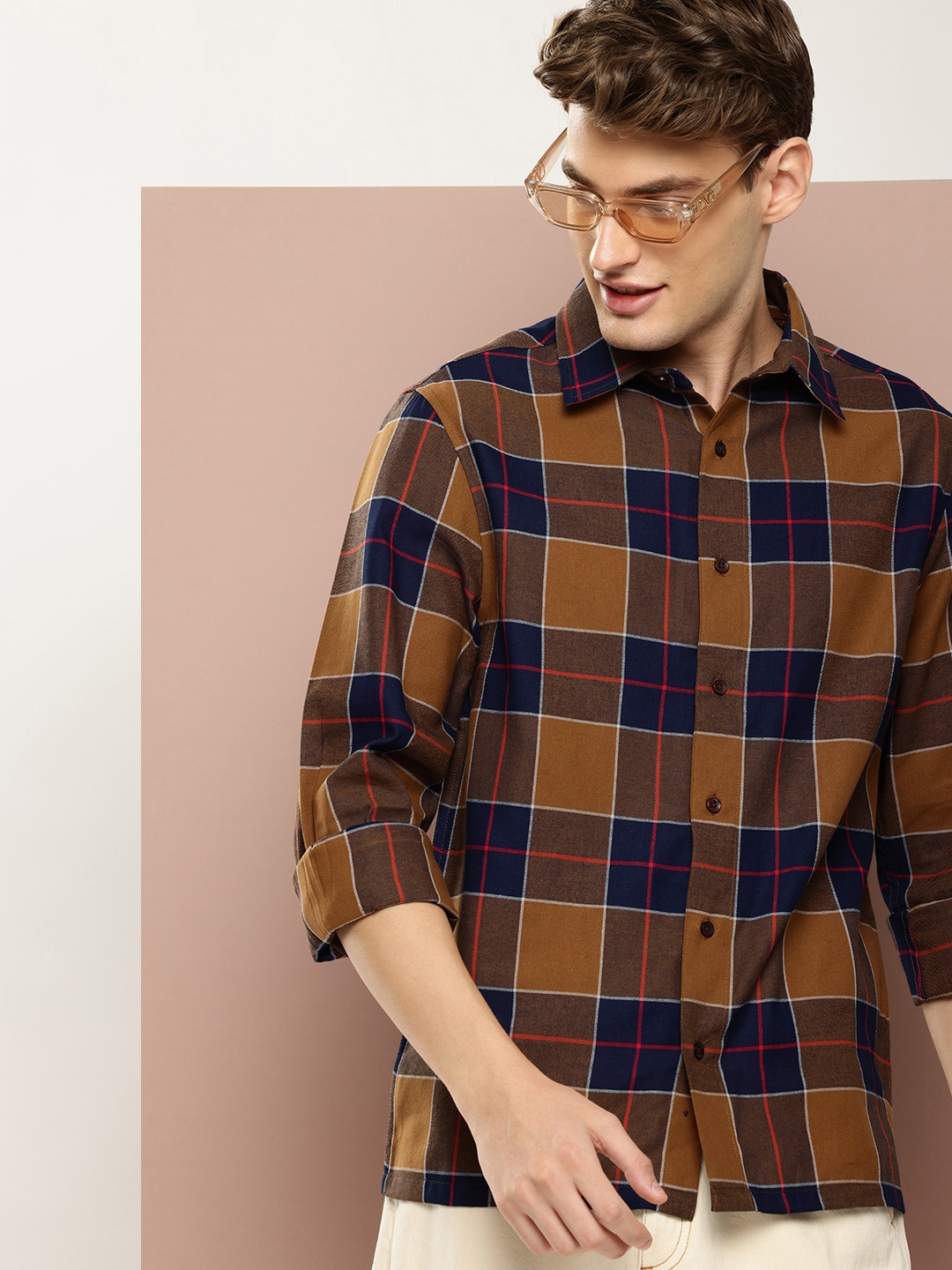 

Harvard Pure Cotton Checked Opaque Casual Shirt, Brown