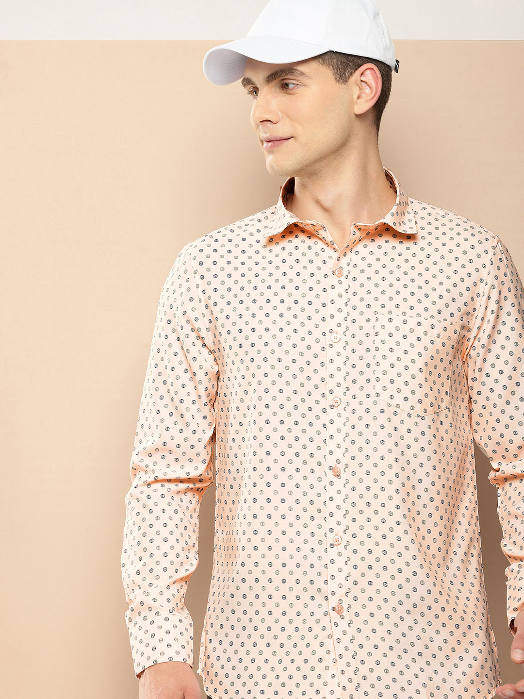 

encore by INVICTUS Geometric Printed Casual Shirt, Peach