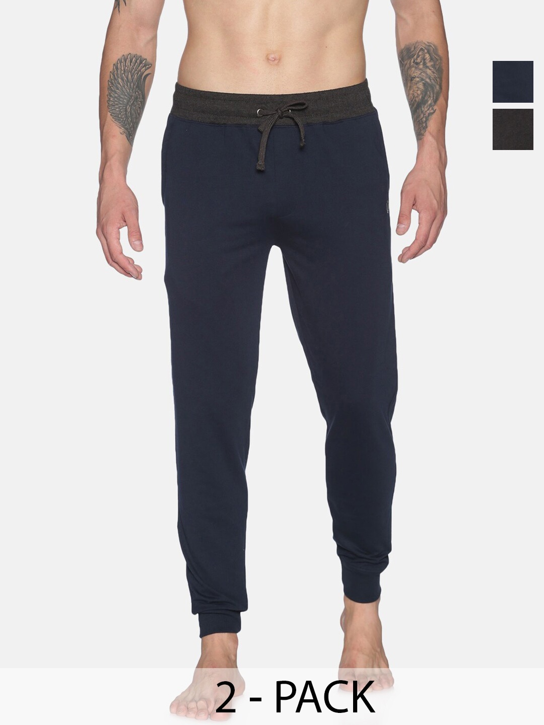 

Dollar Men Pack Of 2 Regular Fit Cotton Joggers, Navy blue
